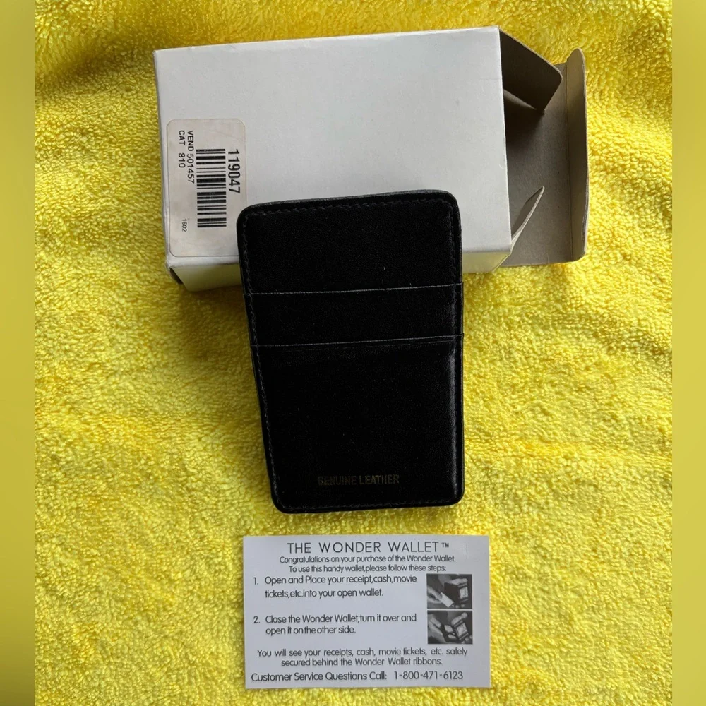 🆕 Leather Card Holder Slim Blk Wallet by Wonder Wallet w Pockets & Straps. NIB